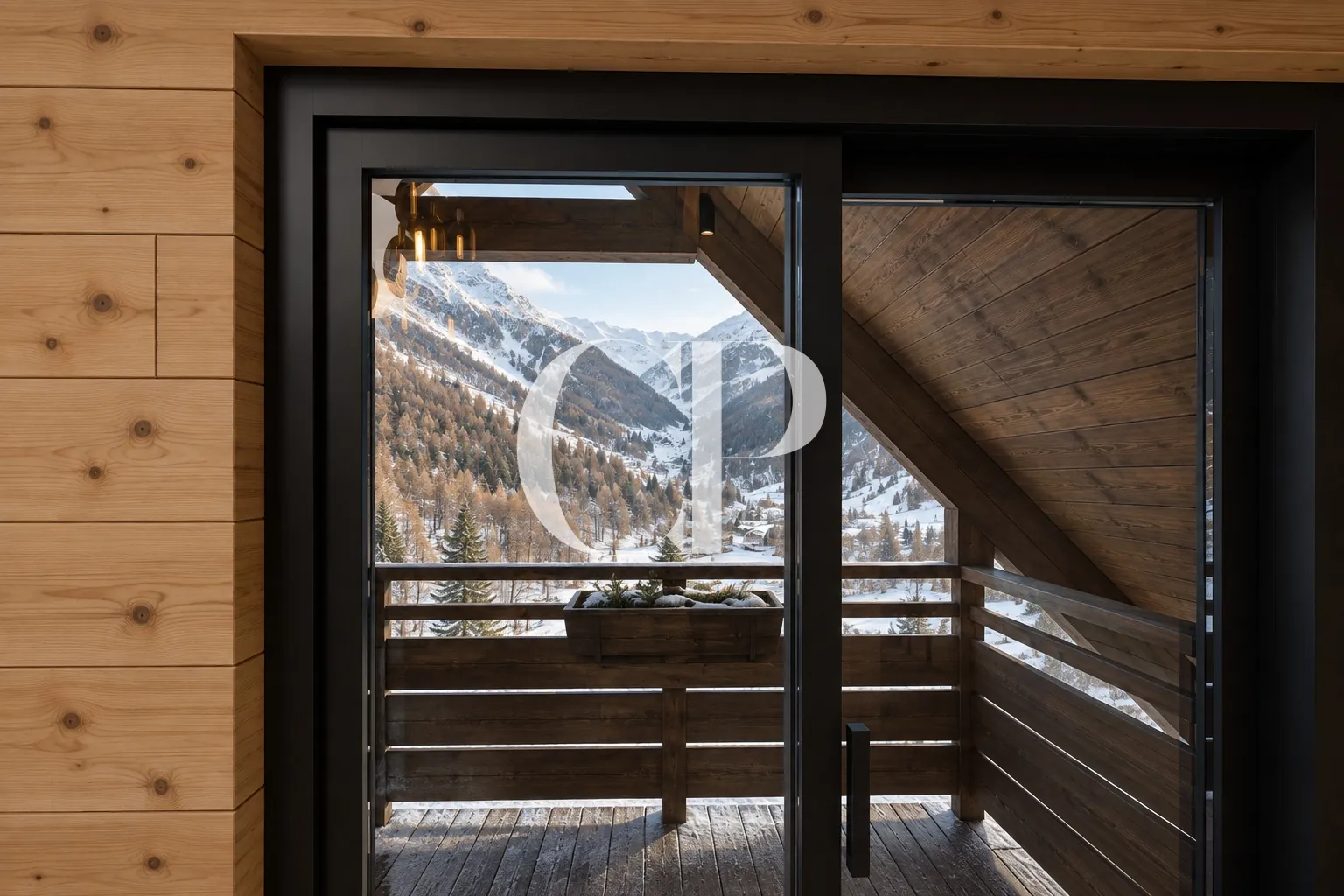 Le balcon du penthouse, plein sud sur la vallée de la Tinée